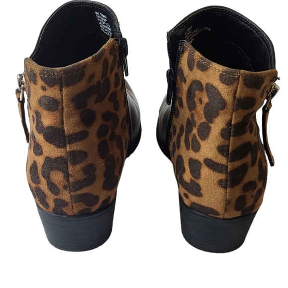 Espirit Tonya Black Leather Leopard Print Color Block Ankle Booties - Picture 3 of 12